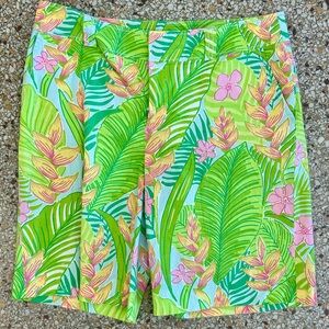 Vintage Lily Pulitzer White Label Shorts Tropical Blue  Pink and Green Size 6.